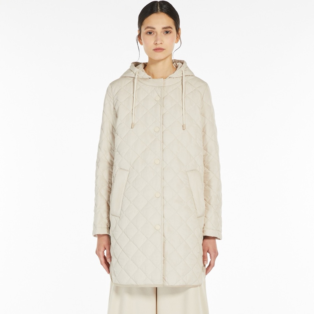 MaxMara Cream Quilted Hooded Jacket